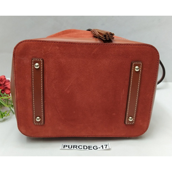 Dooney & Bourke Orange Suede Leather Trim Drawstring Shoulder Bag - Picture 5 of 15